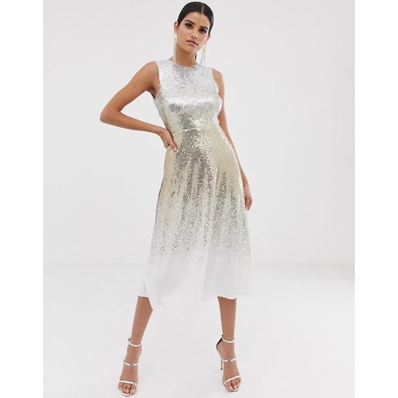 Gold Ombré Sequin midi skater dress - Picture 2 of 4